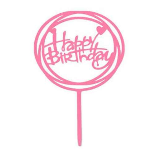 Happy Birthday Swirl Acrylic Cake Topper - Pink